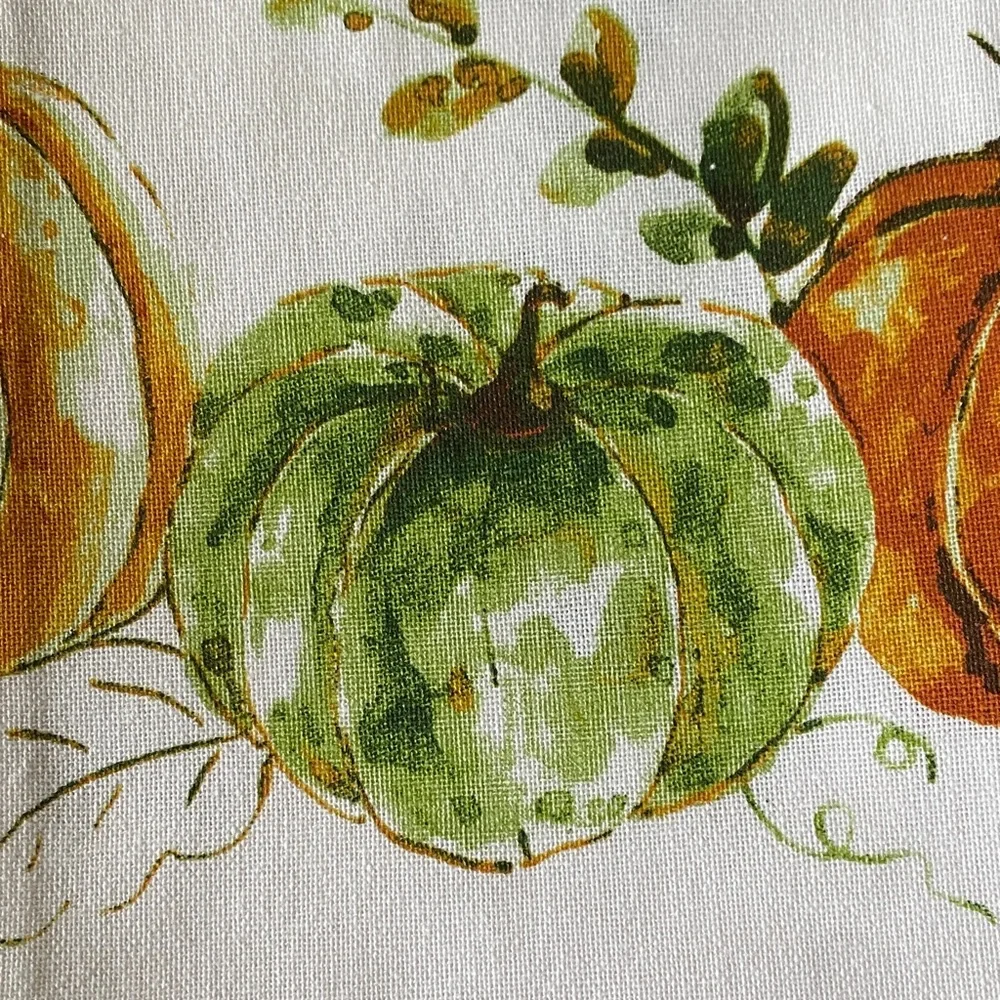 Kitchen Pumpkin Print Cotton Tea Towel - White with Orange & Green Pumpkins